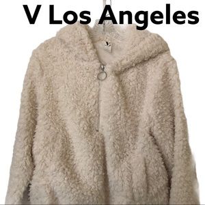 V Los Angeles Teddy Pullover Hoodie Ivory L